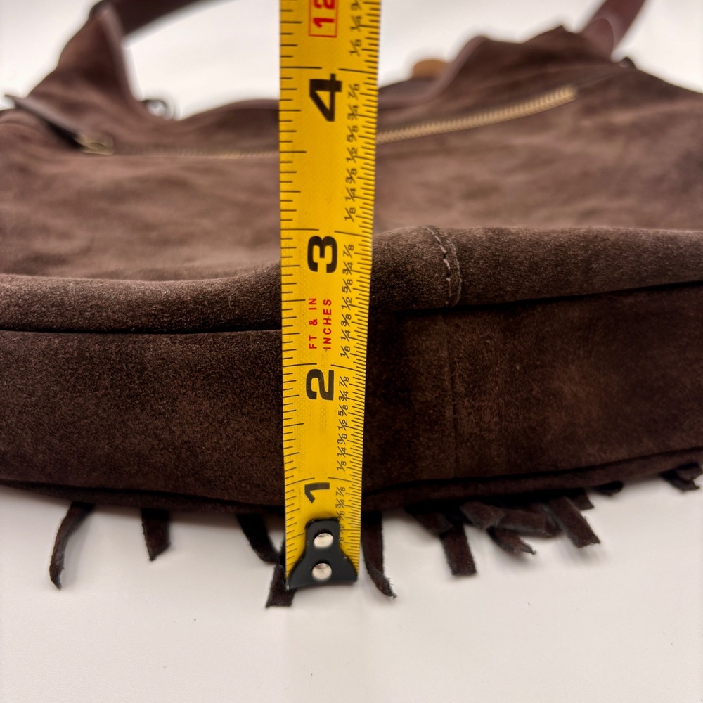 Vilenca Holland Brown Suede Fringe Hobo Leather Trim Boho Western Shoulder Bag - Picture 13 of 14